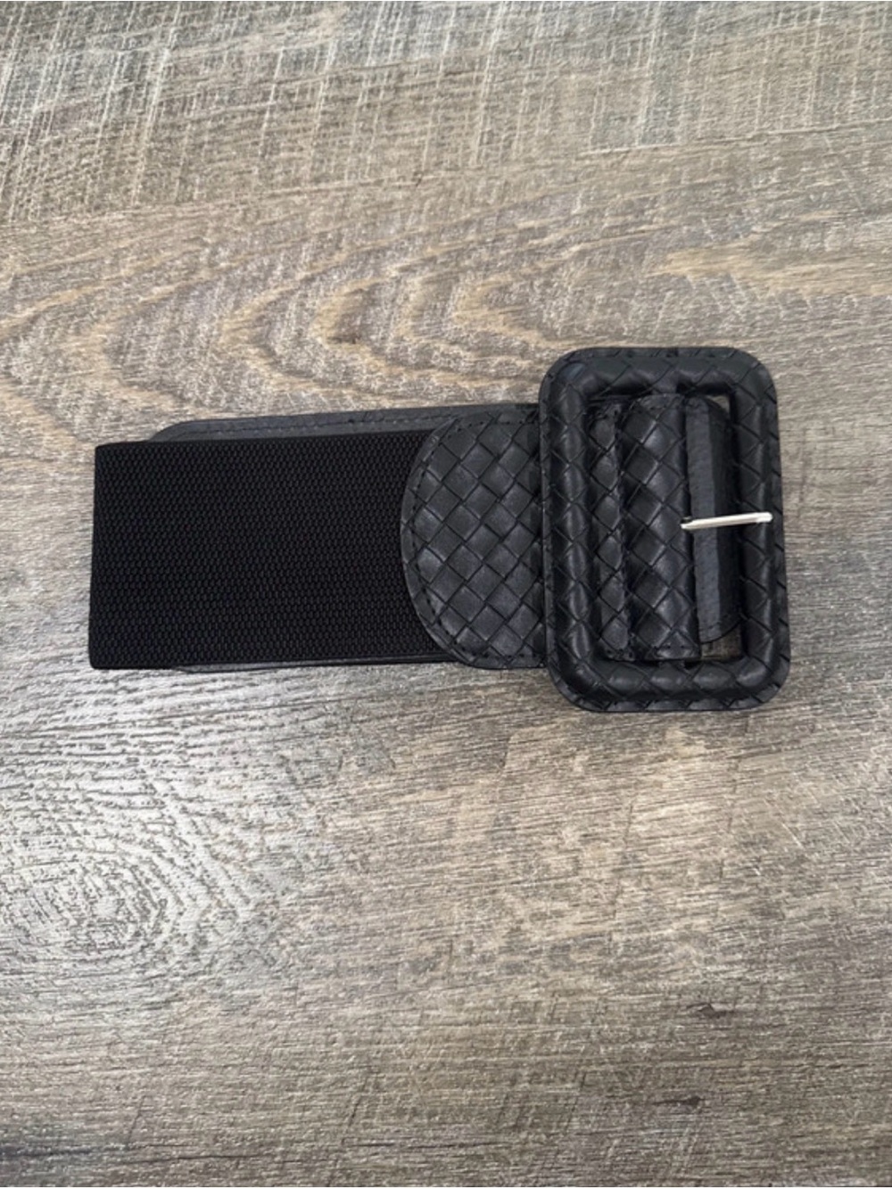 Black Woven Elastic Men’s Belt with Rectangular Buckle